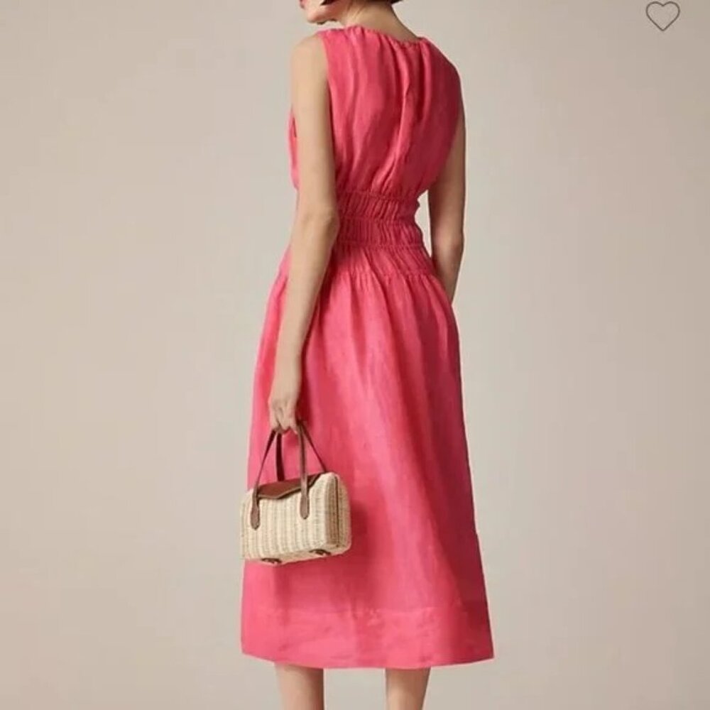 J.Crew Hyacinth V-Neck Ramie Dress Pink Size M Petite - Picture 2 of 6